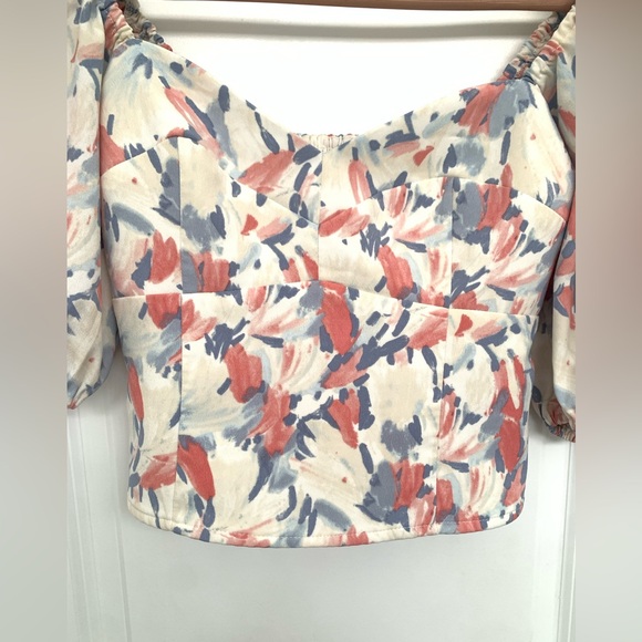 Abercrombie Floral Puff Sleeve Top, Sweetheart Neckline, Corset Smocked Top - Picture 7 of 8